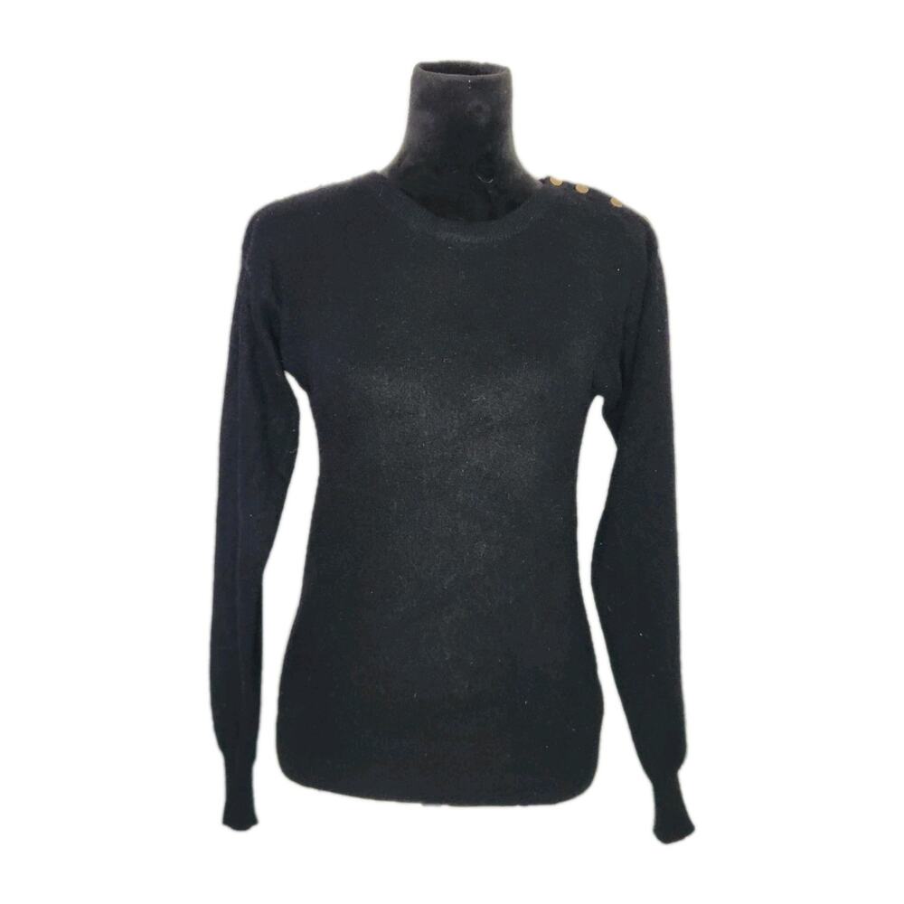 Lord & Taylor Vtg Women’s 100% Cashmere Black Button Shoulder Crewneck Sweater S